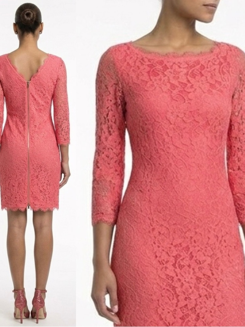 DVF  Lace Dress 3/4 Sleeve Mini Size 2 Zarita Diane Von Furstenberg red …